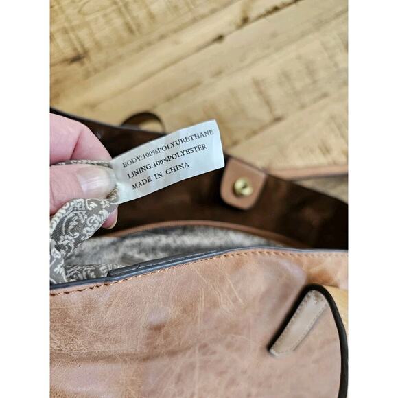 Joy Susan Vegan Leather Brushed Tote Bag Brown EUC - Picture 8 of 16